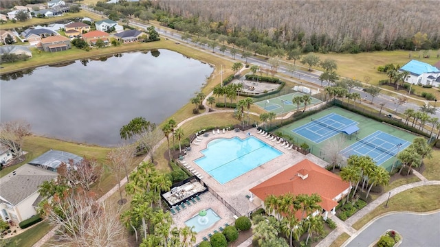 bird's eye view featuring a water view