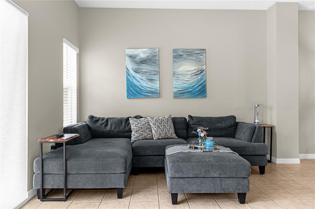 living room with light tile patterned flooring