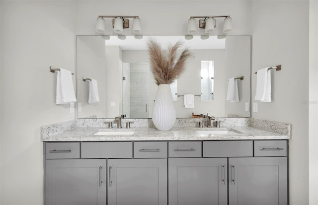 bathroom with vanity and walk in shower