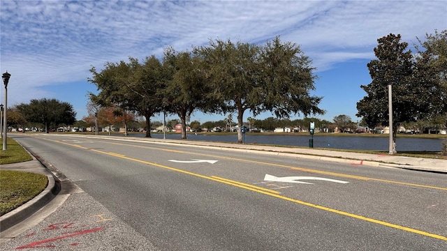 view of street featuring a water view