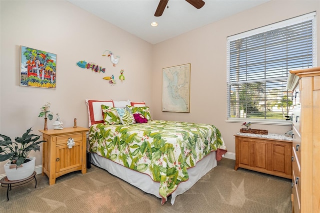 560 Casa Bella Dr Unit 1603, Cape Canaveral, FL 32920 - bedroom with baseboards, recessed lighting, ceiling fan, and light carpet