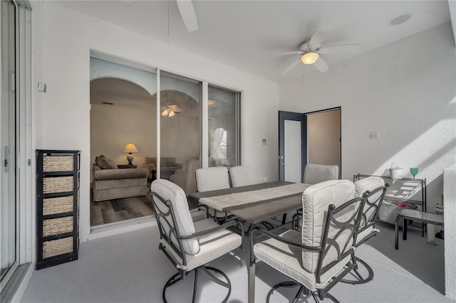 dining area with ceiling fan