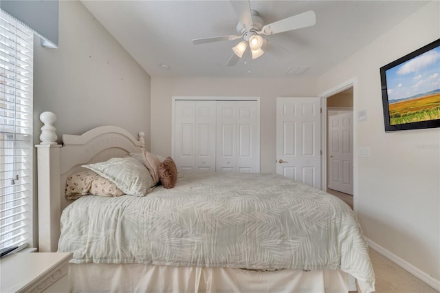 bedroom featuring a closet and ceiling fan