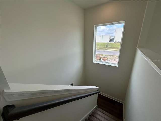 stairway featuring hardwood / wood-style flooring