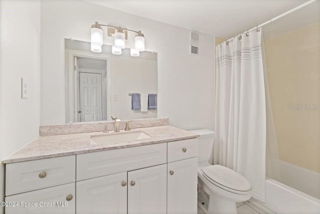 full bathroom featuring vanity, toilet, and shower / bath combo with shower curtain