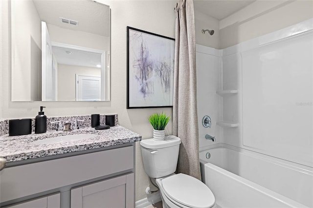 full bathroom with vanity, toilet, and shower / bathtub combination