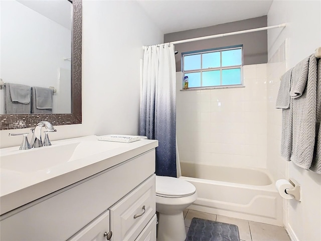 full bathroom with tile patterned flooring, vanity, shower / bath combination with curtain, and toilet