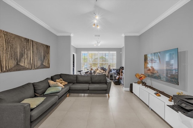 living room with ornamental molding