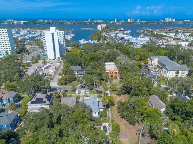 aerial view with a water view