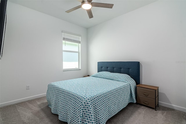 bedroom featuring carpet flooring and ceiling fan