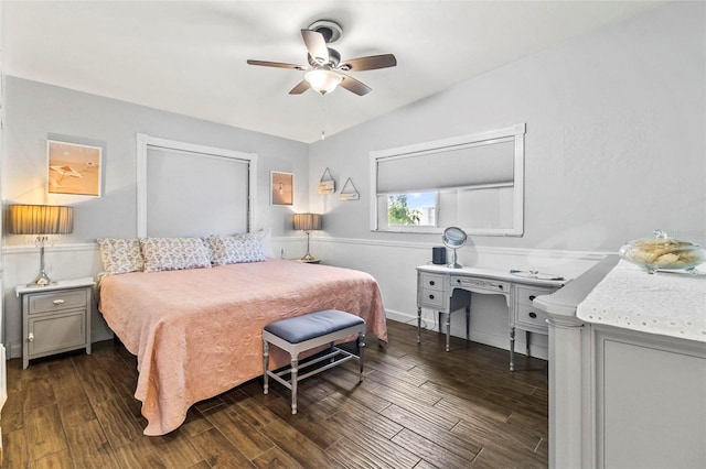 bedroom featuring ceiling fan and lofted ceiling