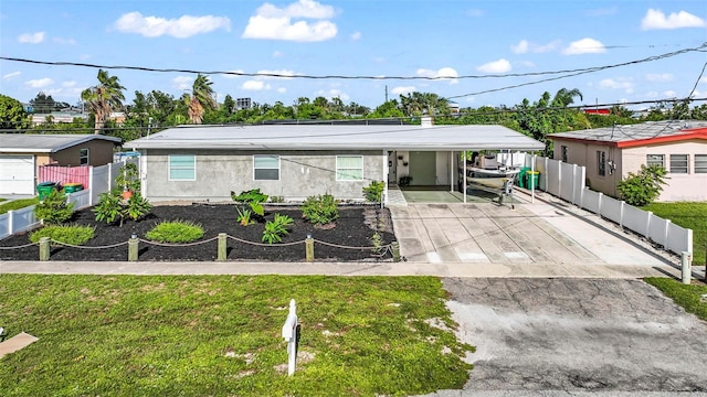 view of front of home featuring a carport and a front lawn