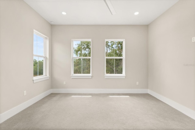 spare room featuring carpet floors, baseboards, and a wealth of natural light