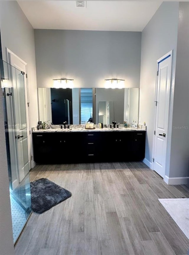 bathroom featuring hardwood / wood-style floors and vanity