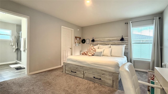 carpeted bedroom with multiple windows