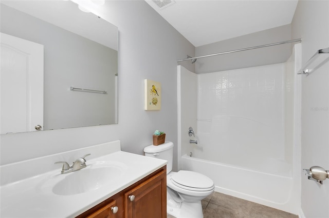 full bathroom featuring tile patterned floors, vanity, shower / bathtub combination, and toilet