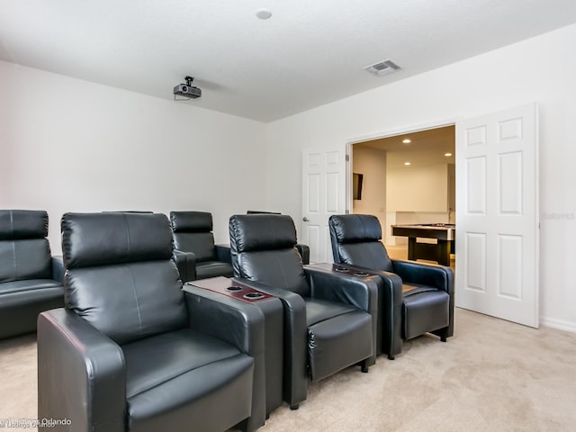 cinema room with light carpet