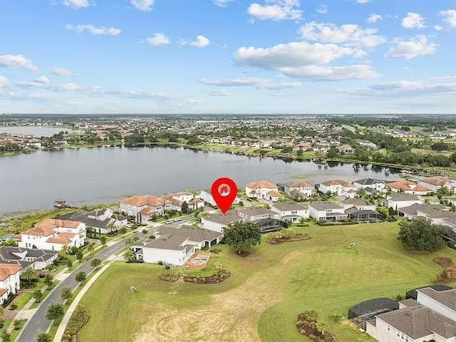 aerial view with a water view