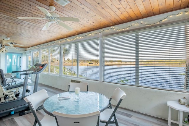 sunroom featuring wooden ceiling