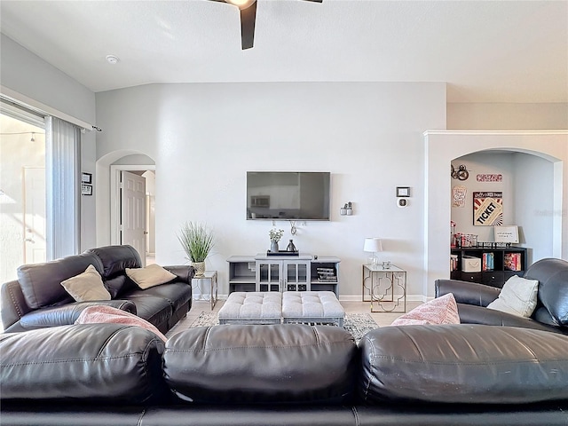 living room with ceiling fan