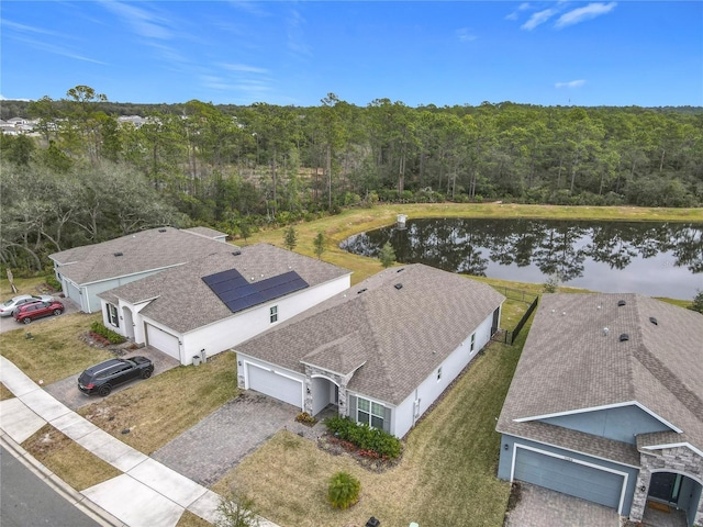 aerial view featuring a water view