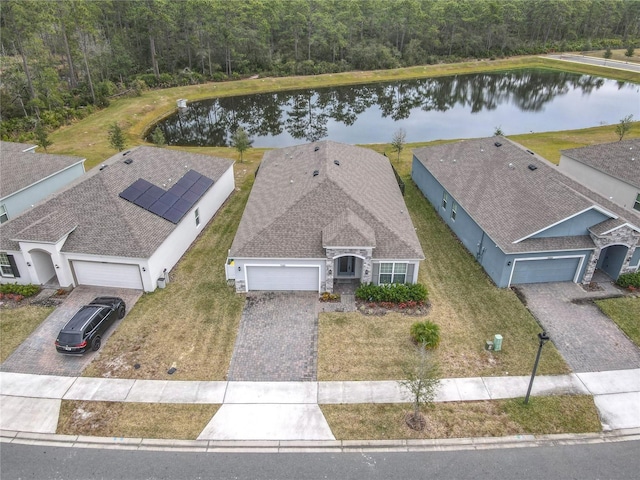 bird's eye view featuring a water view