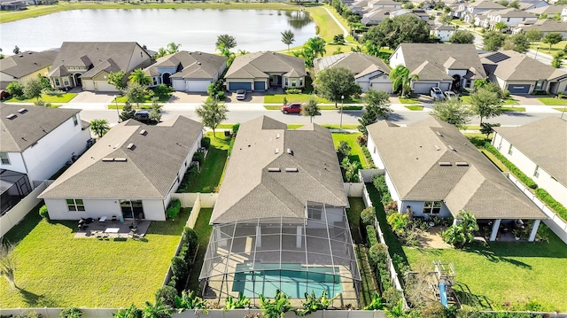 aerial view featuring a water view