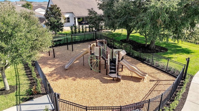 view of jungle gym featuring a yard