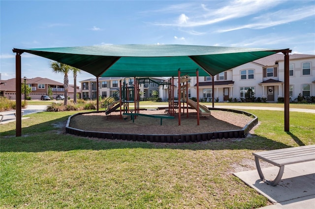 view of jungle gym with a yard