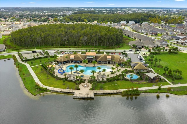 aerial view featuring a water view