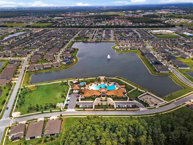 drone / aerial view featuring a water view