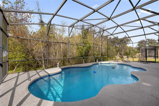 view of pool featuring a patio area and a lanai