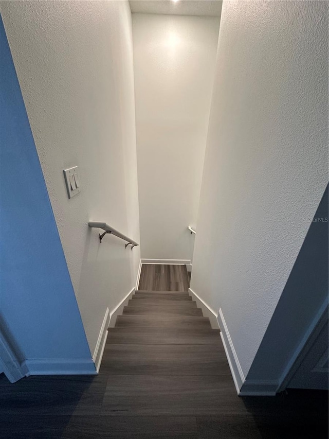 stairway with hardwood / wood-style floors