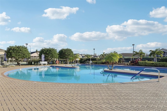 view of swimming pool with a patio