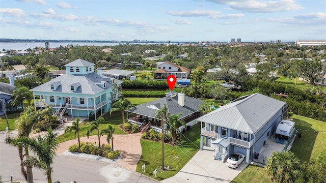 bird's eye view featuring a water view