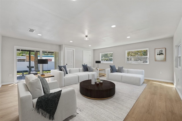 living room with light hardwood / wood-style flooring and plenty of natural light