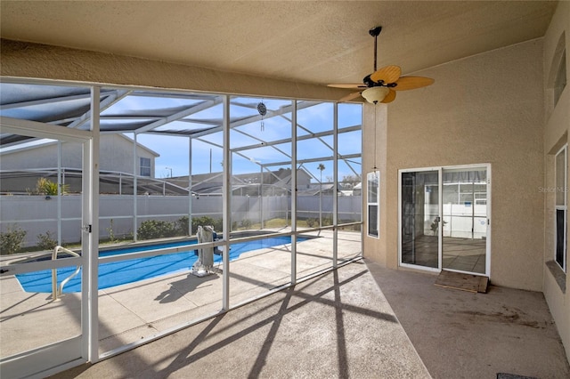 view of pool featuring a lanai and a patio area