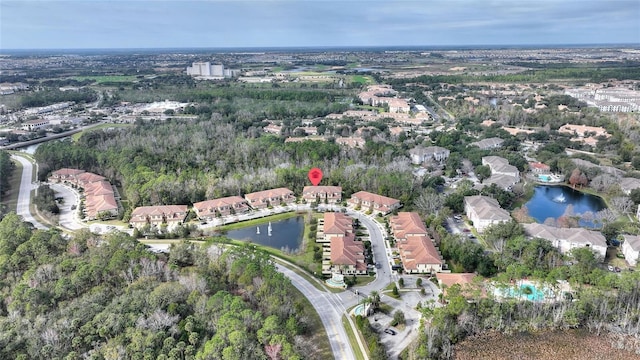 aerial view with a water view