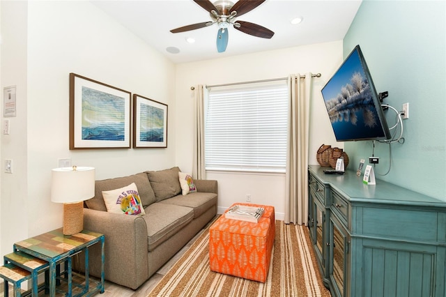 living room with ceiling fan