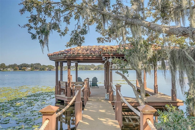 view of dock featuring a water view