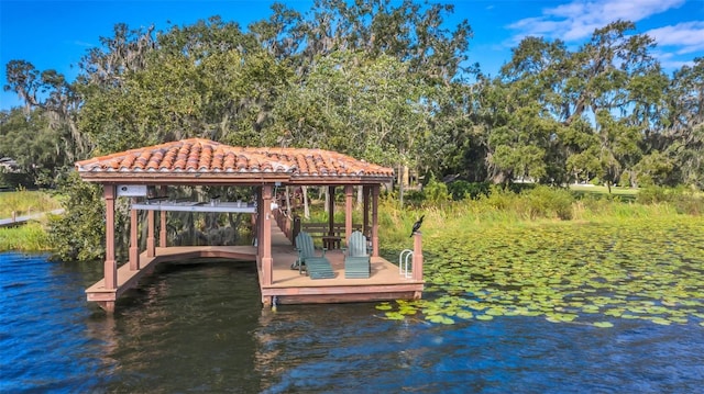 view of dock featuring a water view