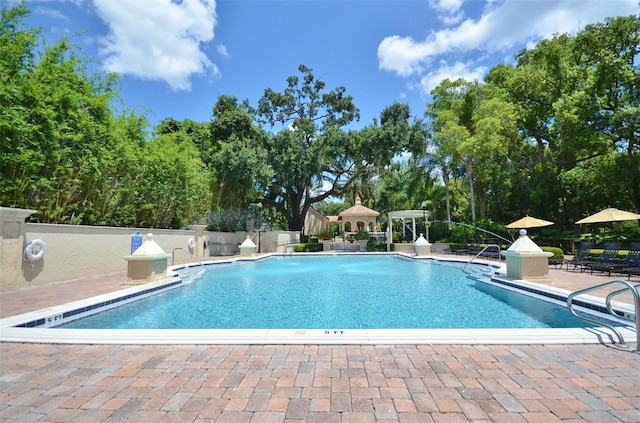 view of swimming pool featuring a patio