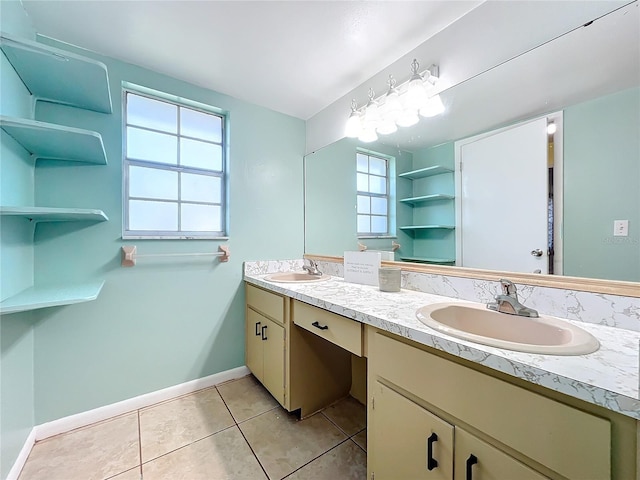 bathroom with tile patterned floors and vanity