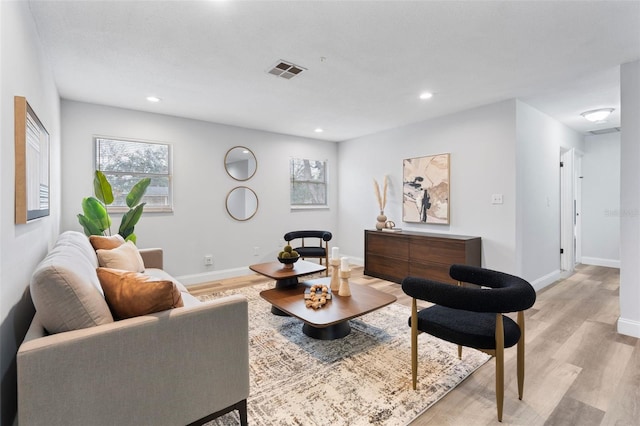 living room with light wood-type flooring