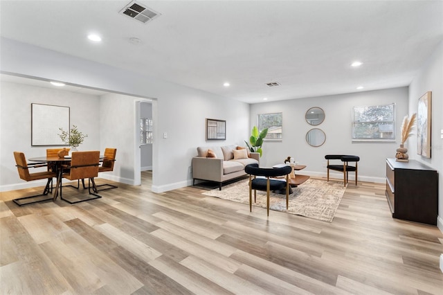 living room with light wood-type flooring