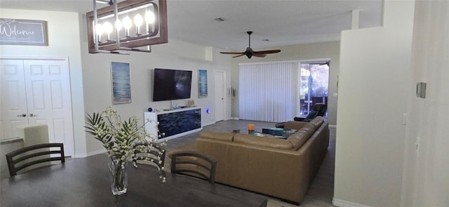 living room with ceiling fan