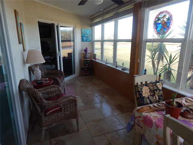 sunroom with ceiling fan and a healthy amount of sunlight