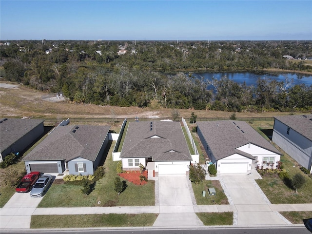 aerial view with a water view