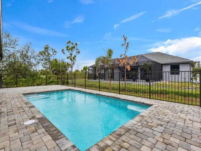 view of pool featuring a fenced in pool, a patio, and fence