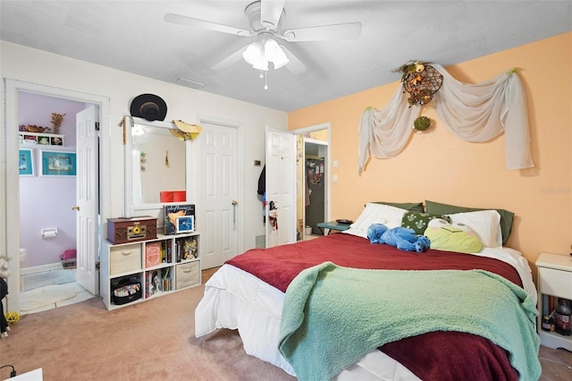 bedroom with carpet floors and ceiling fan